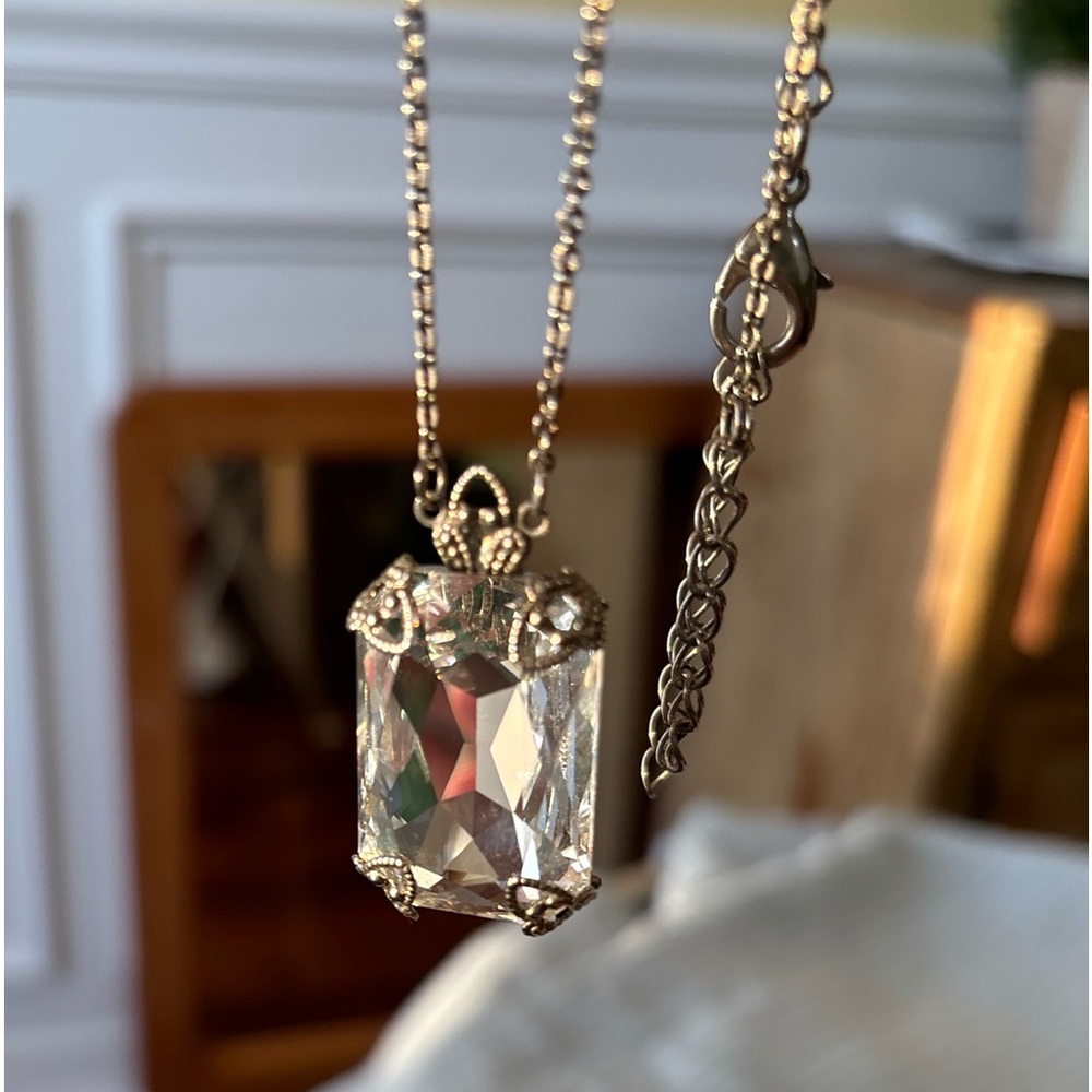 Sorrelli Austrian Crystal Necklace with Large Emerald Cut Crystal Pendent